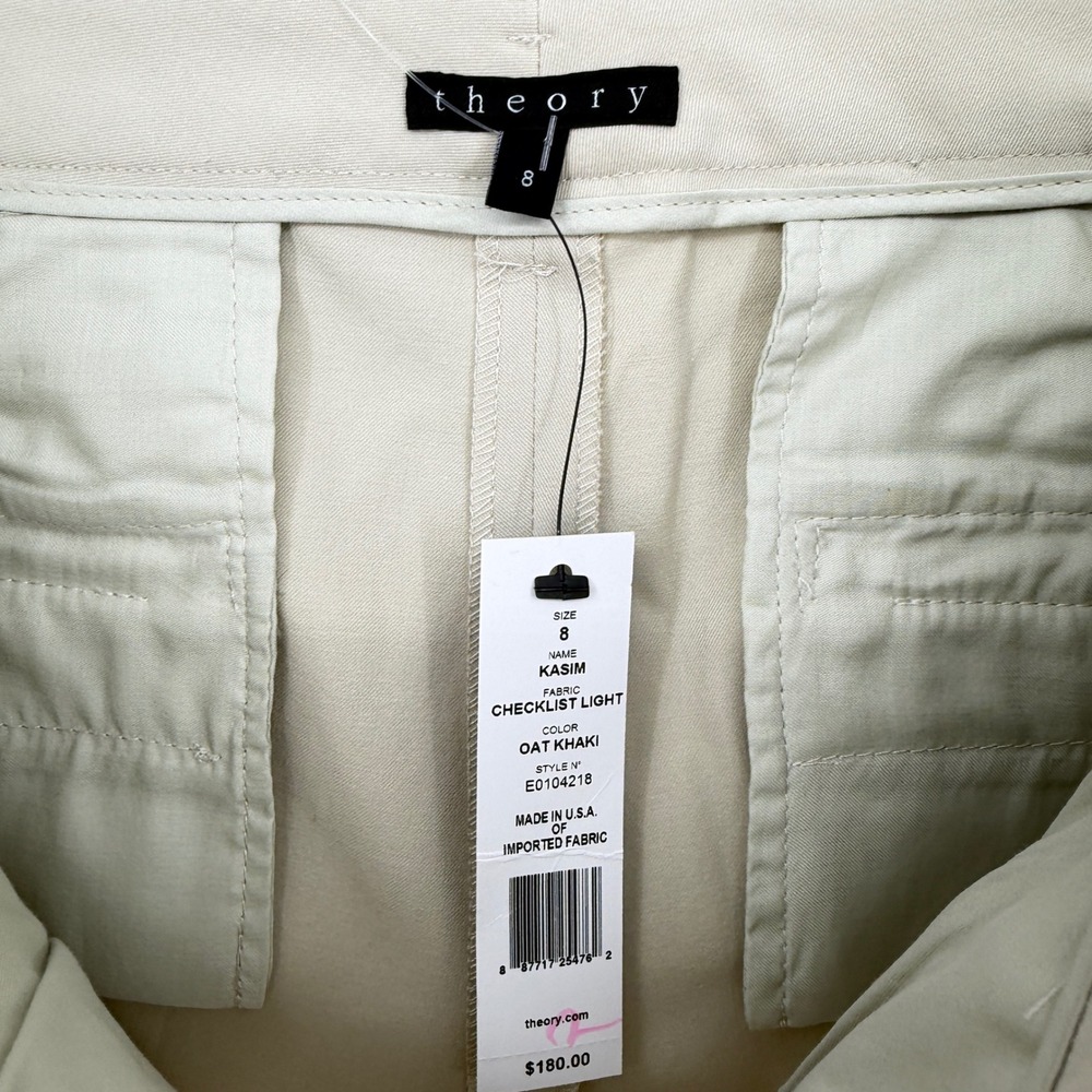 NWT Theory Kasim Shorts Oat Khaki Checklist Light Stretch Cotton Mid Rise 8 - Picture 2 of 13